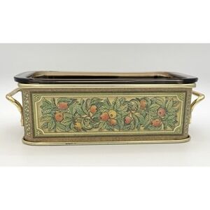 Vintage Pyrex 213 Fruit Harvest Amber Loaf Pan w Metal Cradle 1.5 Qt